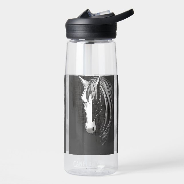 Black and White Abstract Horse Water Bottle (Left)