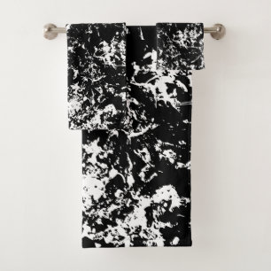 Black and White Abstract Ice Formation Bath Towel Set