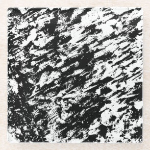 Black and White Abstract Ice Formation Glass Coaster