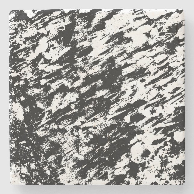 Black and White Abstract Ice Formation Stone Coaster (Front)