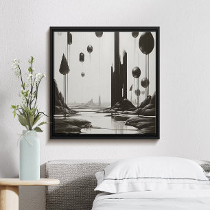 Black and White Abstract Landscape Painting Poster