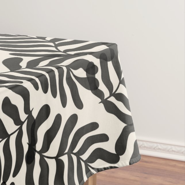 Black and white abstract leaves pattern tablecloth (In Situ)
