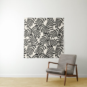 Black and white abstract leaves pattern tapestry
