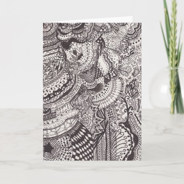 Black and White Abstract Line Art Greeting Card (Front)