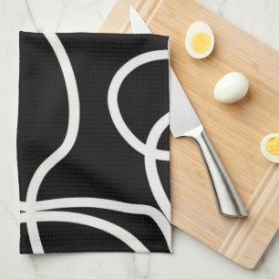 Black And White Abstract Line Brush Strokes Tea Towel