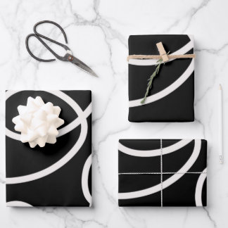 Black And White Abstract Line Brush Strokes Wrapping Paper Sheet
