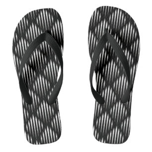 Black and White abstract line pattern Thongs
