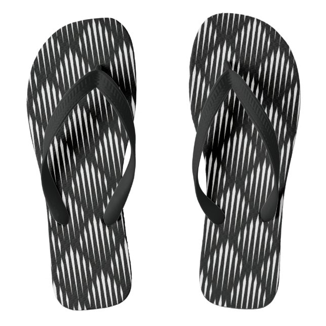 Black and White abstract line pattern Thongs (Footbed)