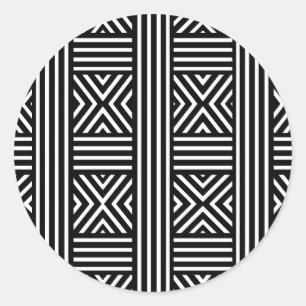 Black and white abstract lines classic round sticker