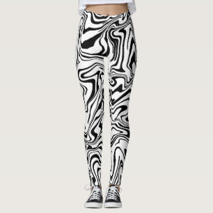 Black and White Abstract Liquid Swirl Leggings