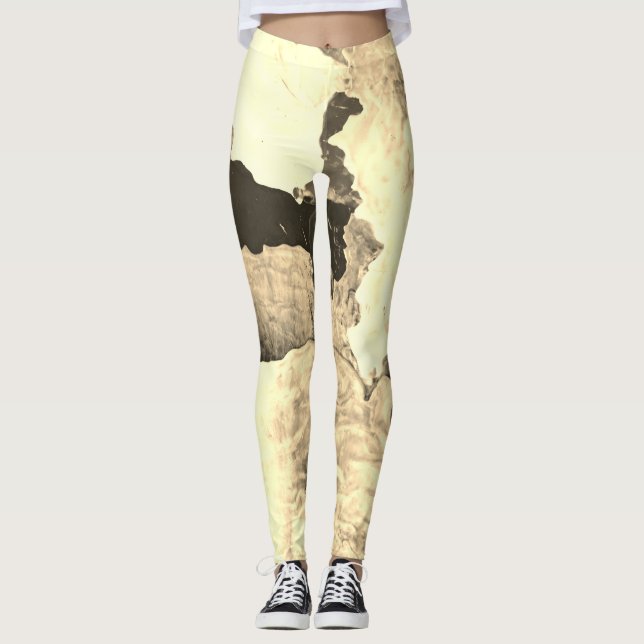 Black and White Abstract Marble Pattern Workout Leggings (Front)