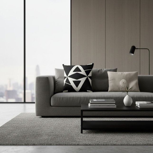 Black and white abstract modern trendy retro cool  cushion (Creator Uploaded)