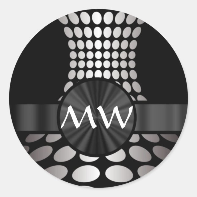 Black and white abstract monogram classic round sticker (Front)