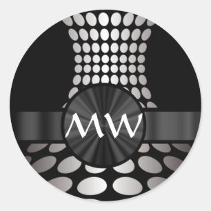 Black and white abstract monogram classic round sticker