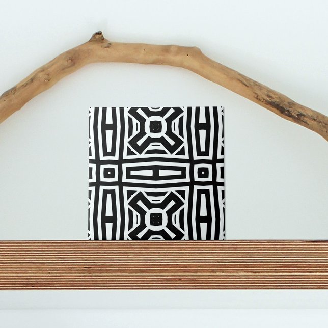 Black and White Abstract Op Art Geometric Pattern Ceramic Tile (Creator Uploaded)