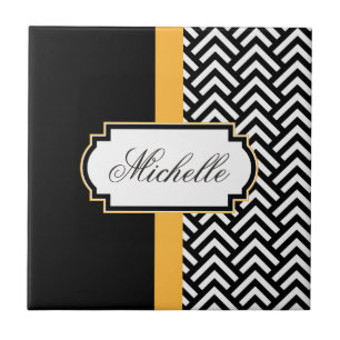 Black And White Abstract Pattern Ceramic Tile