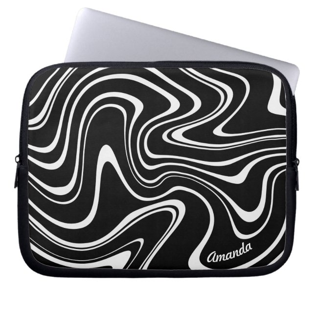 Black and White Abstract Pattern - Personalizable! Laptop Sleeve (Front)