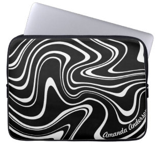 Black and White Abstract Pattern - Personalizable! Laptop Sleeve