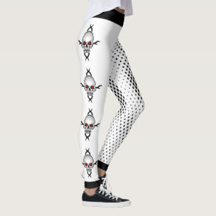 Black and White Abstract Polka Dot Skulls Leggings
