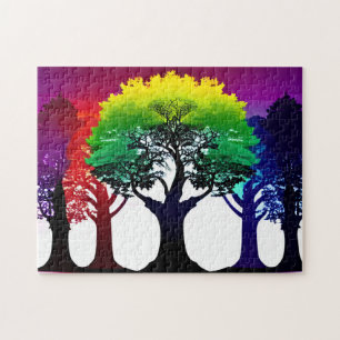 Black and White Abstract Rainbow Tree Wall Art Jigsaw Puzzle