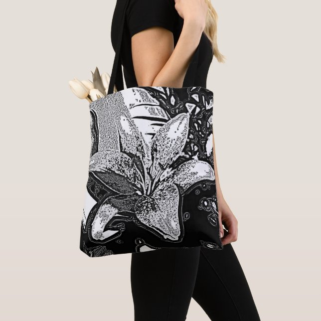 black and white abstract shapes contempory tote bag (Close Up)