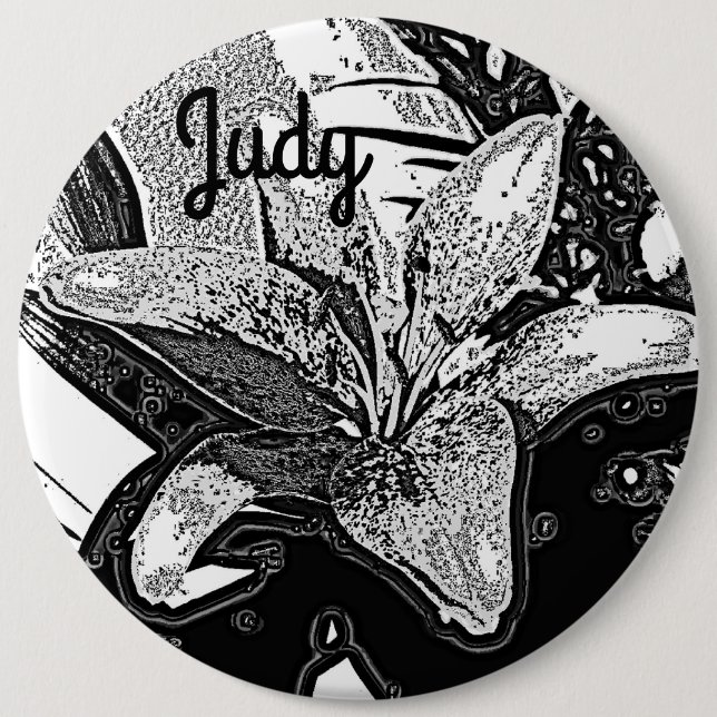 black and white abstract shapes modern silver  6 cm round badge (Front)