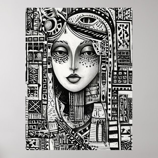Black and white Abstract shapes Poster (Front)
