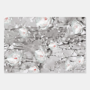 Black and White Abstract Snowy Flower Wrapping Paper Sheet