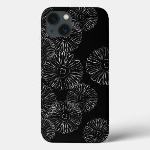 Black and white abstract spring flowers iPhone 13 case