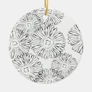Black and white abstract spring flowers ceramic tree decoration