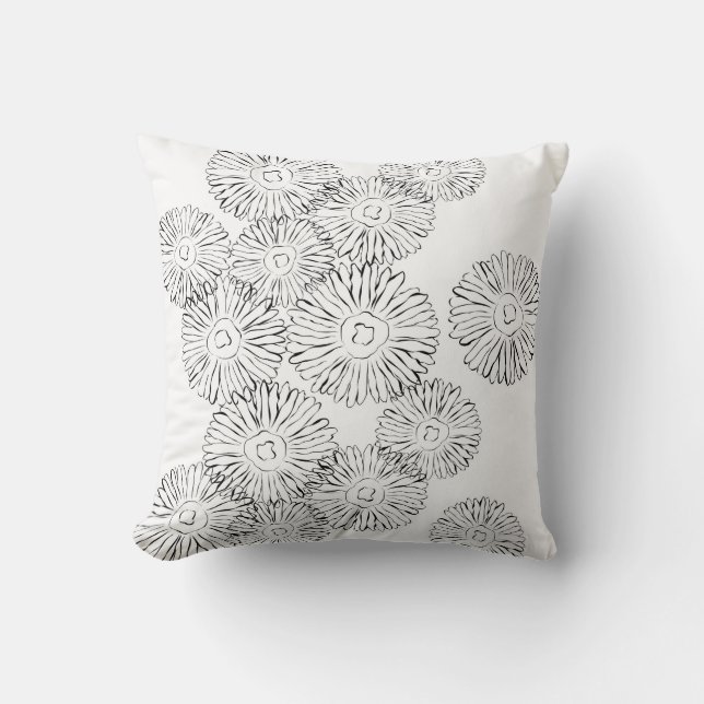 Black and white abstract spring flowers cushion (Front)