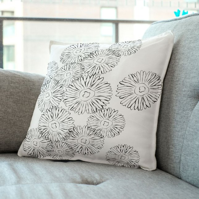Black and white abstract spring flowers cushion (Creator Uploaded)