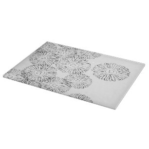 Black and white abstract spring flowers cutting board