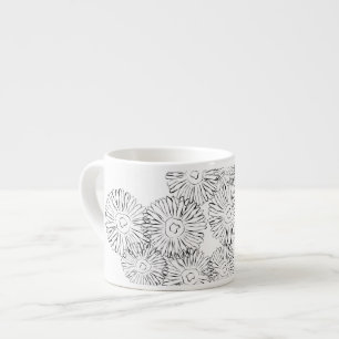 Black and white abstract spring flowers espresso cup