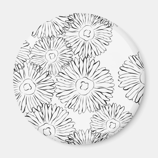 Black and white abstract spring flowers magnet (Front)