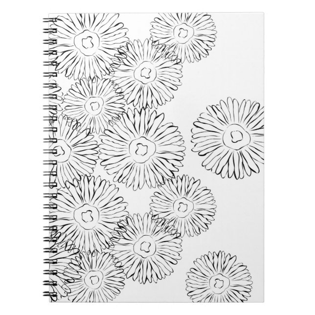 Black and white abstract spring flowers notebook (Front)