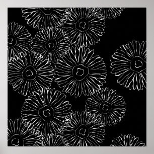 Black and white abstract spring flowers poster