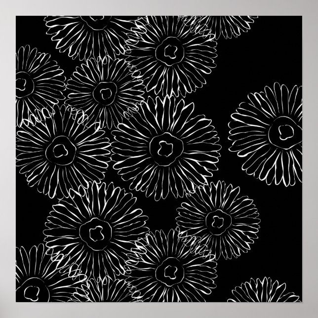Black and white abstract spring flowers poster (Front)