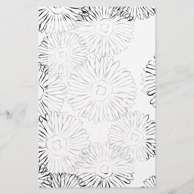 Black and white abstract spring flowers stationery (Front)