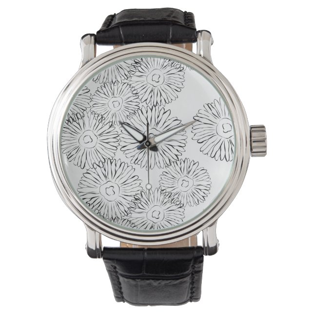 Black and white abstract spring flowers watch (Front)