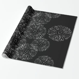 Black and white abstract spring flowers wrapping paper