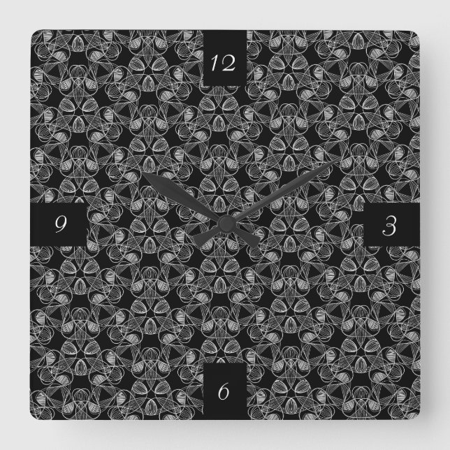 Black and White Abstract Square Wall Clock (Front)