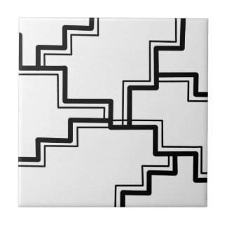 Black and White Abstract Stair Step Pattern Ceramic Tile