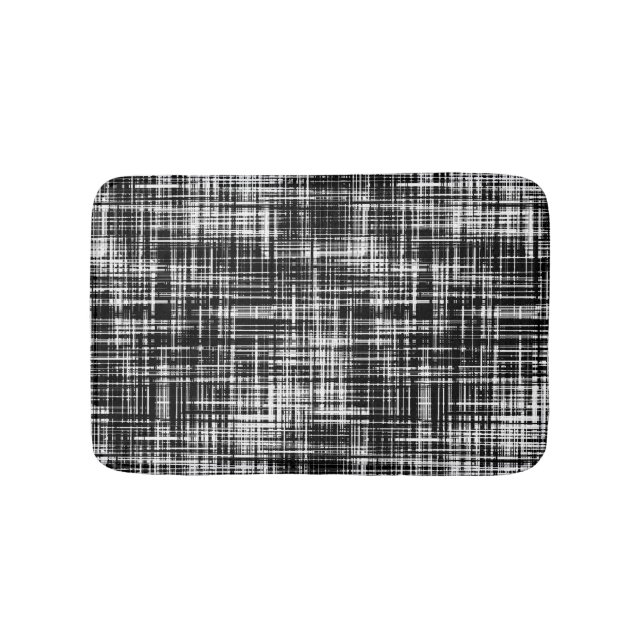 Black and White Abstract Stripe Pattern Bath Mat (Front)