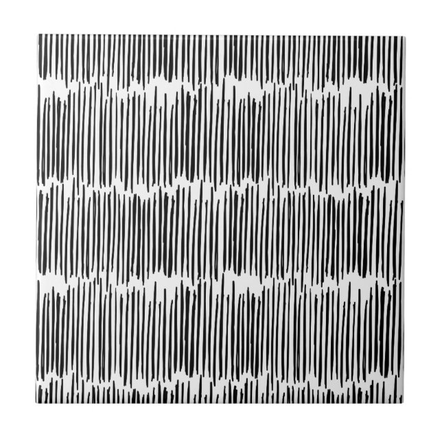 Black and White Abstract Stripe Pattern Ceramic Tile (Front)