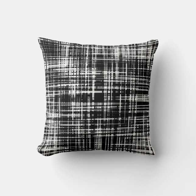Black and White Abstract Stripe Pattern Cushion (Front)