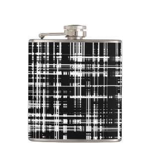 Black and White Abstract Stripe Pattern Hip Flask