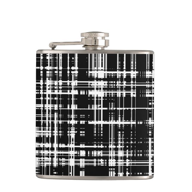 Black and White Abstract Stripe Pattern Hip Flask (Front)
