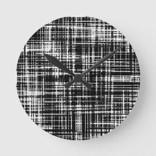 Black and White Abstract Stripe Pattern Round Clock
