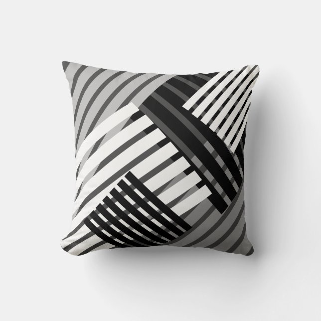 Black and White Abstract Stripe Throw Pillow (Front)